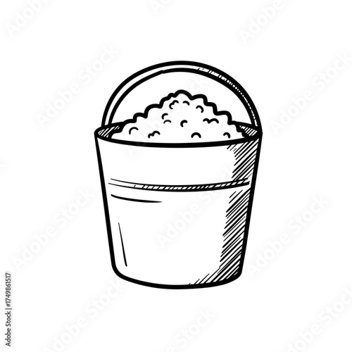 A feed bucket filled with animal feed. Vector black and white outline icon on a transparent background from the "Dairy Farm Icons" series.