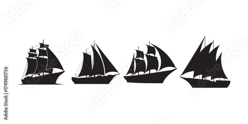 Silhouette of classic sailboats floating on the water conceptual vector design