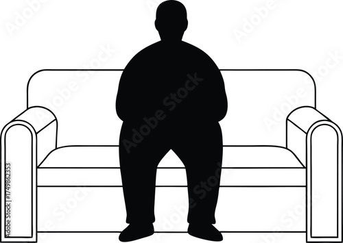 Overweight male silhouette sitting on a comfortable couch at home for relaxation