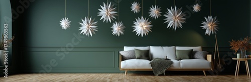 Modern Living Room Design Featuring Stylish Star-Shaped Light Fixtures and a ...