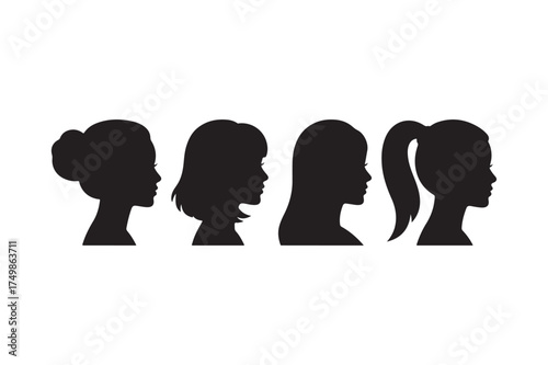 Diverse female silhouettes showcasing different hairstyles