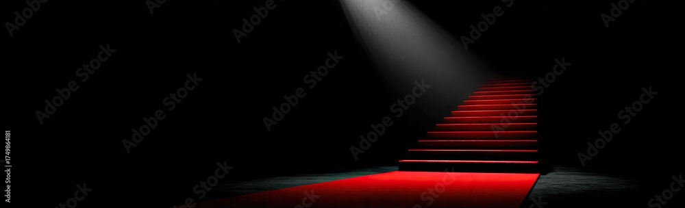 Fototapeta premium Red carpet stairs with spotlight