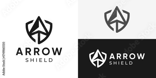 Minimal arrow shield logo template. Spearhead shield logo. North shield logo design vector illustration.
