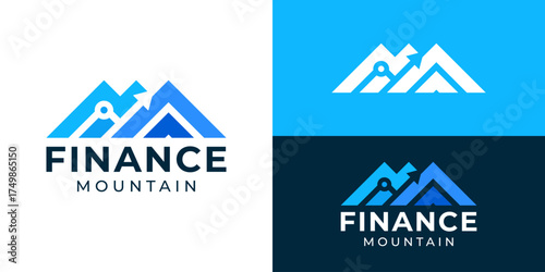 Creative simple finance mountain logo template. Abstract mountain with arrow up logo design vector illustration.