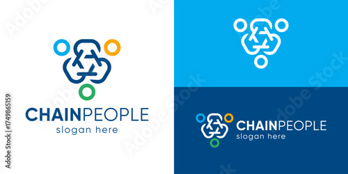 Simple chain people logo template. People connect logo, leadership community unity family logo design vector illustration.
