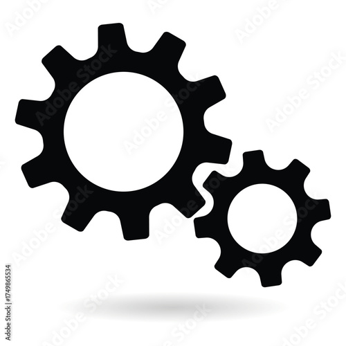 Gear Settings icon symbol, gear icon, cogwheel vector. Two gear on isolated background. Cog settings and Gear Sign icon for web and app. Wheel icon vector illustration.
