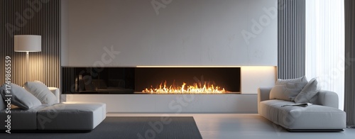 Modern Living Room With Minimalist Design Featuring a Sleek Fireplace and Sof...