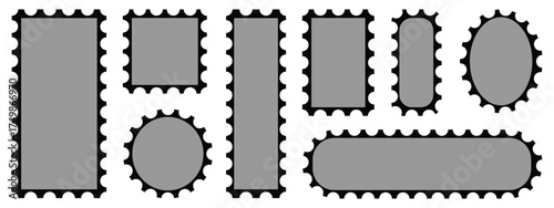 Blank postage stamps borders vector set. Mockup postage stamps with shadow. Realistic trendy post stamps set.. set of vintage summer.	