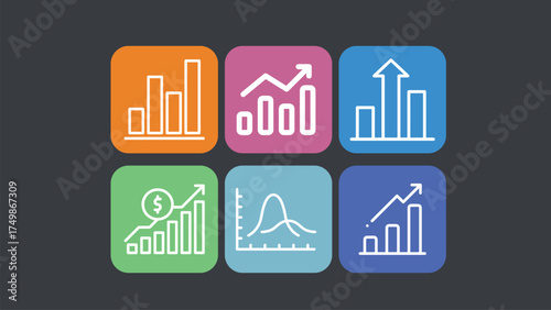 Business Graph White Icon Vector Set on Black Background