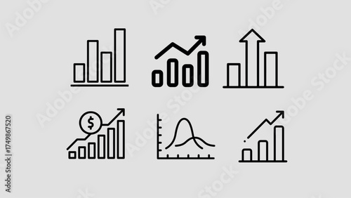 Business Graph White Icon Vector Set on gry Background