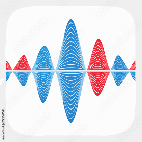 Abstract sound wave graphic with red and blue color variations on white background