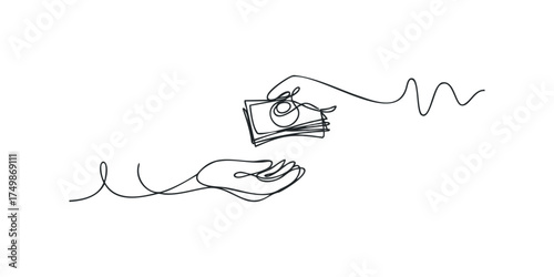 Hand passing money with line art style