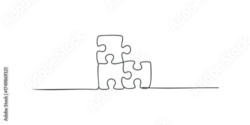 Abstract line drawing of four connected puzzle pieces