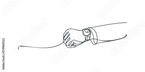 Continuous line drawing of a hand wearing a watch