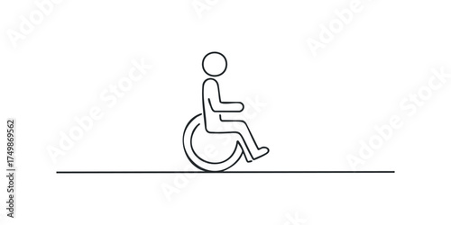 Line drawing of person in wheelchair on a line