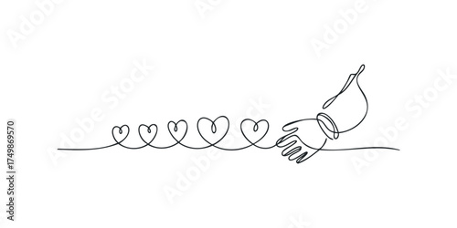 Hand draws continuous line hearts symbolizing connection and unity