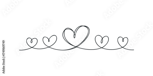 Continuous line drawing of interconnected heart shapes