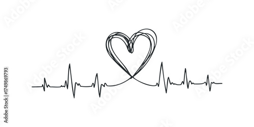 Heartbeat cardiogram line with heart shape
