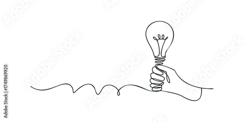 Hand Holding Light Bulb Continuous Line Drawing