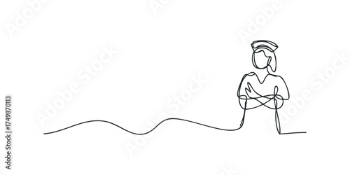 Nurse with arms crossed drawn in one line style