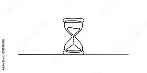 Single line drawing of an hourglass on a horizontal line