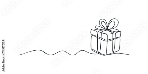 Continuous line drawing of a gift box with ribbon