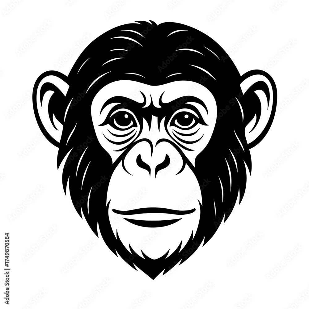 Fototapeta premium Black and white illustration of a chimpanzee face 