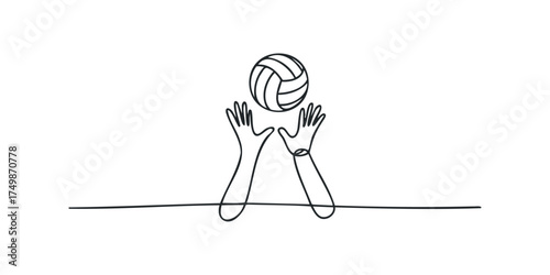Hands toss volleyball in continuous line drawing