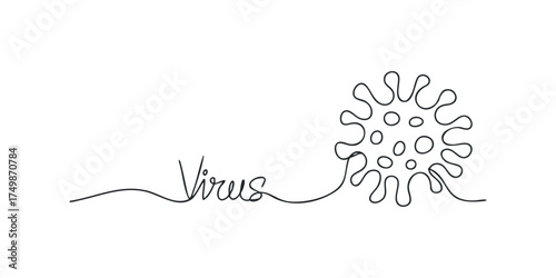Single line drawing of virus particle and text
