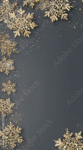 Golden Snowflakes and Glitter Create a Festive Border on a Dark Background fo...