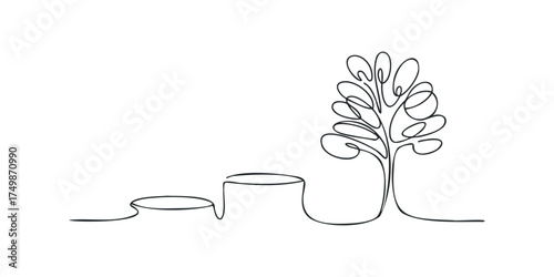 Minimalist line drawing of a podium and a tree