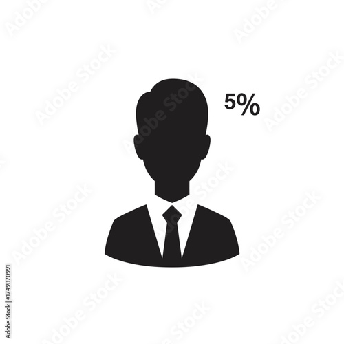 Business person silhouette icon with 5 percent symbol representing a small group or percentage vector on white background