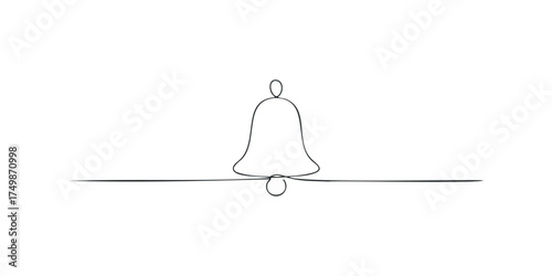 Single line drawing of a bell with decorative line