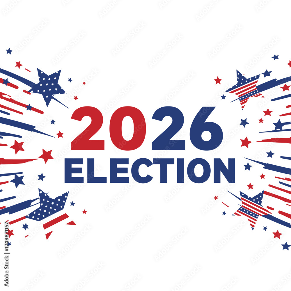 Obraz premium 2026 election patriotic stars and stripes celebration with bursting fireworks and festive american theme vector on white background