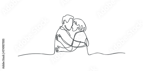 Couple Embracing Affectionately in Minimalist Line Art Style