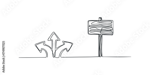 Directional arrows and signpost in continuous line style