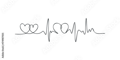 Heartbeat line art with intertwined heart shapes
