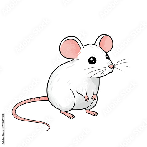 Adorable cartoon white mouse with pink ears and tail curious and cute perfect for children vector on white background