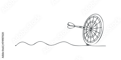 Dartboard and dart in simple line art style
