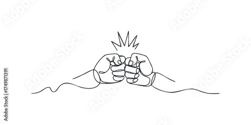 Two Fists Colliding in a Single Line Drawing