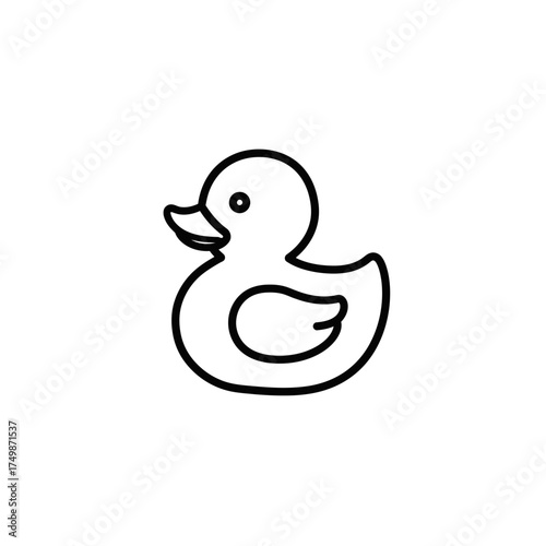 Simple outline drawing of a cute rubber duck for playtime and bath time fun vector on white background