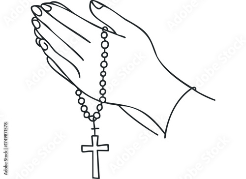 Praying Hands Holding Rosary Beads with Cross