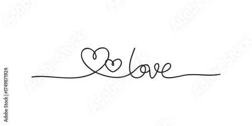 Continuous Line Drawing of Hearts and Word Love
