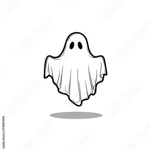 Simple Ghost Illustration with Shadow on White Background.