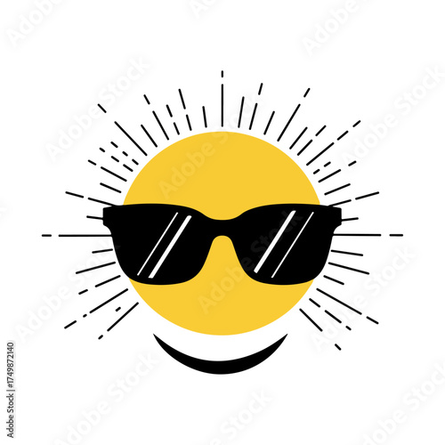 Cool Sun with Sunglasses and Smile Vector Illustration.