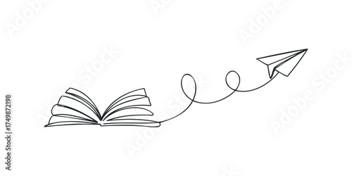 Open Book With Paper Airplane Flying