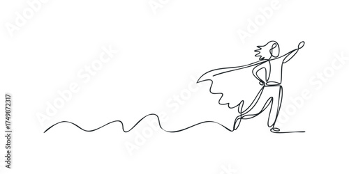 Person running with cape in dynamic line art style