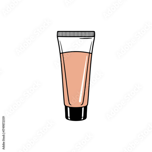 Hand-drawn illustration of a cosmetic tube with foundation or cream.