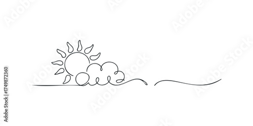 Sun and Cloud Line Art