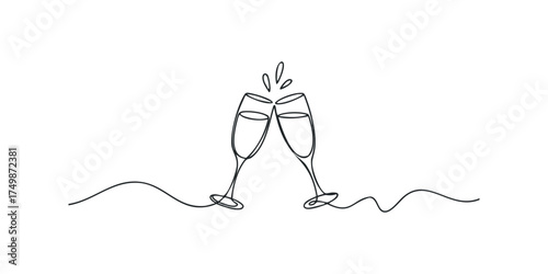 Two Flutes of Sparkling Wine Clinking Together